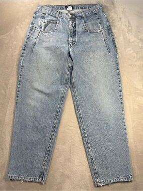 VTG Guess Mens Loose Tapered Baggy Jeans High Waisted Sz 33x30 Light Blue AST075